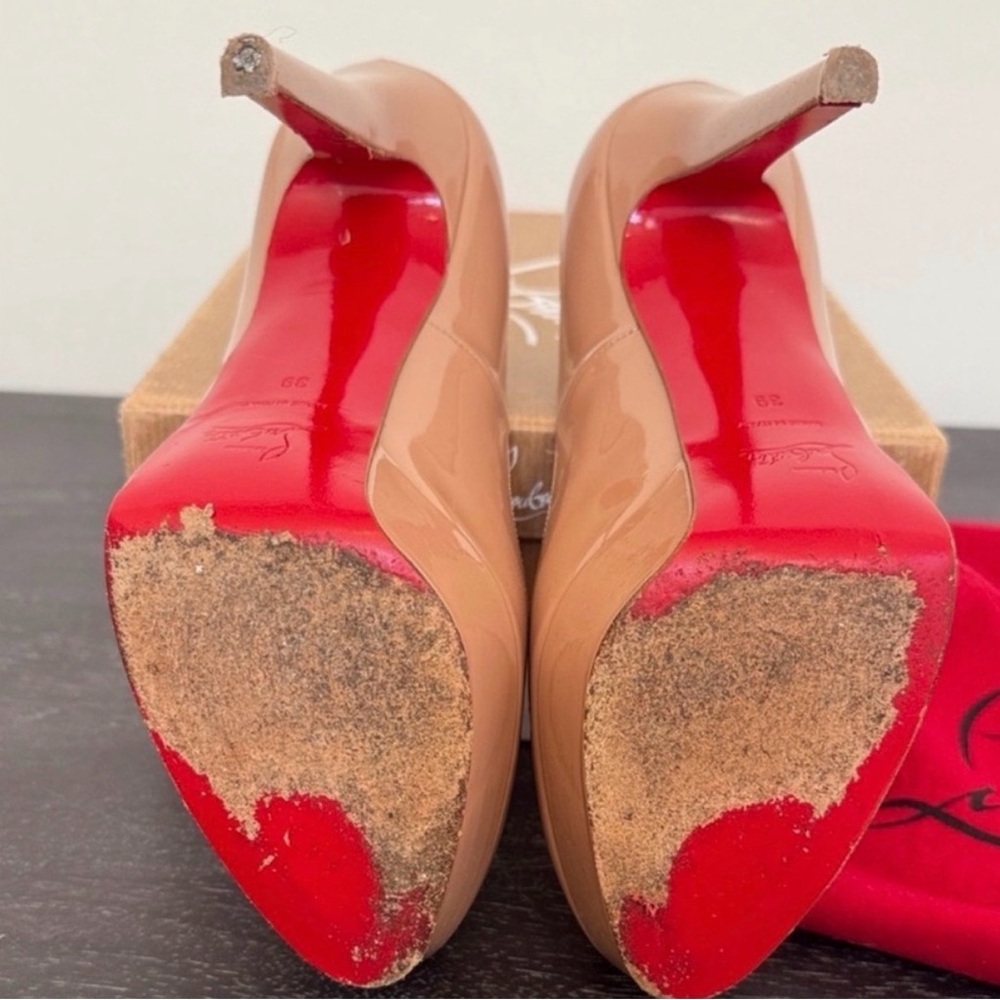 Christian Louboutin Bianca 140 Patent Nude Platform Pumps Red Bottoms - Picture 5 of 5